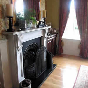 Fireplace in B&B guest sitting room